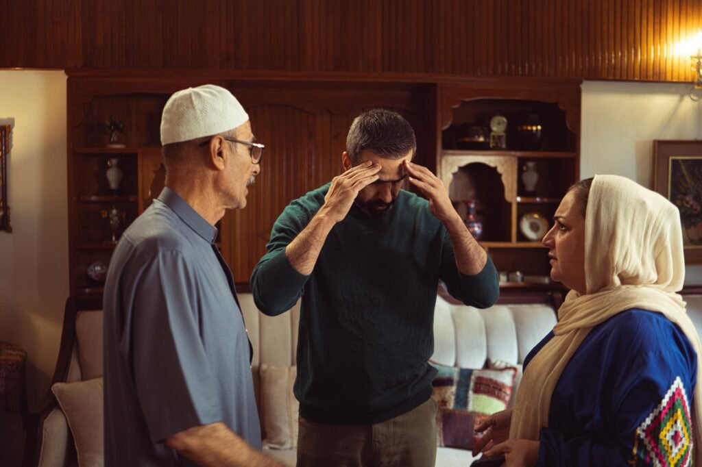 Adults discussing plans respectfully in a private lounge