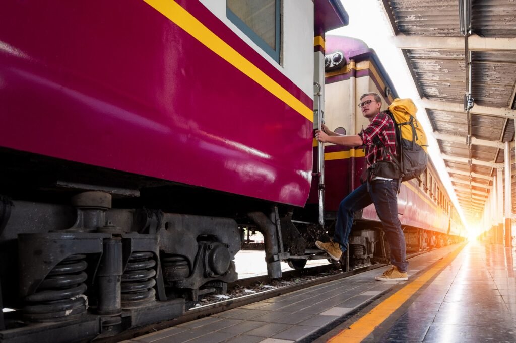 Traveller checking transport details before an appointment