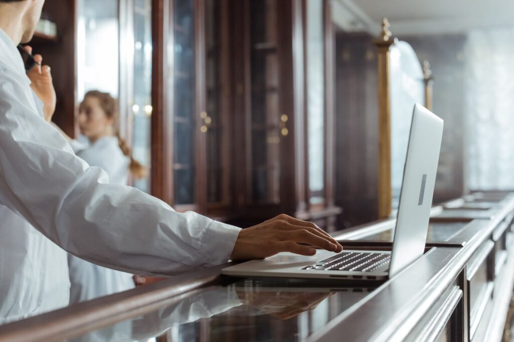 Person reviewing an online directory on a laptop