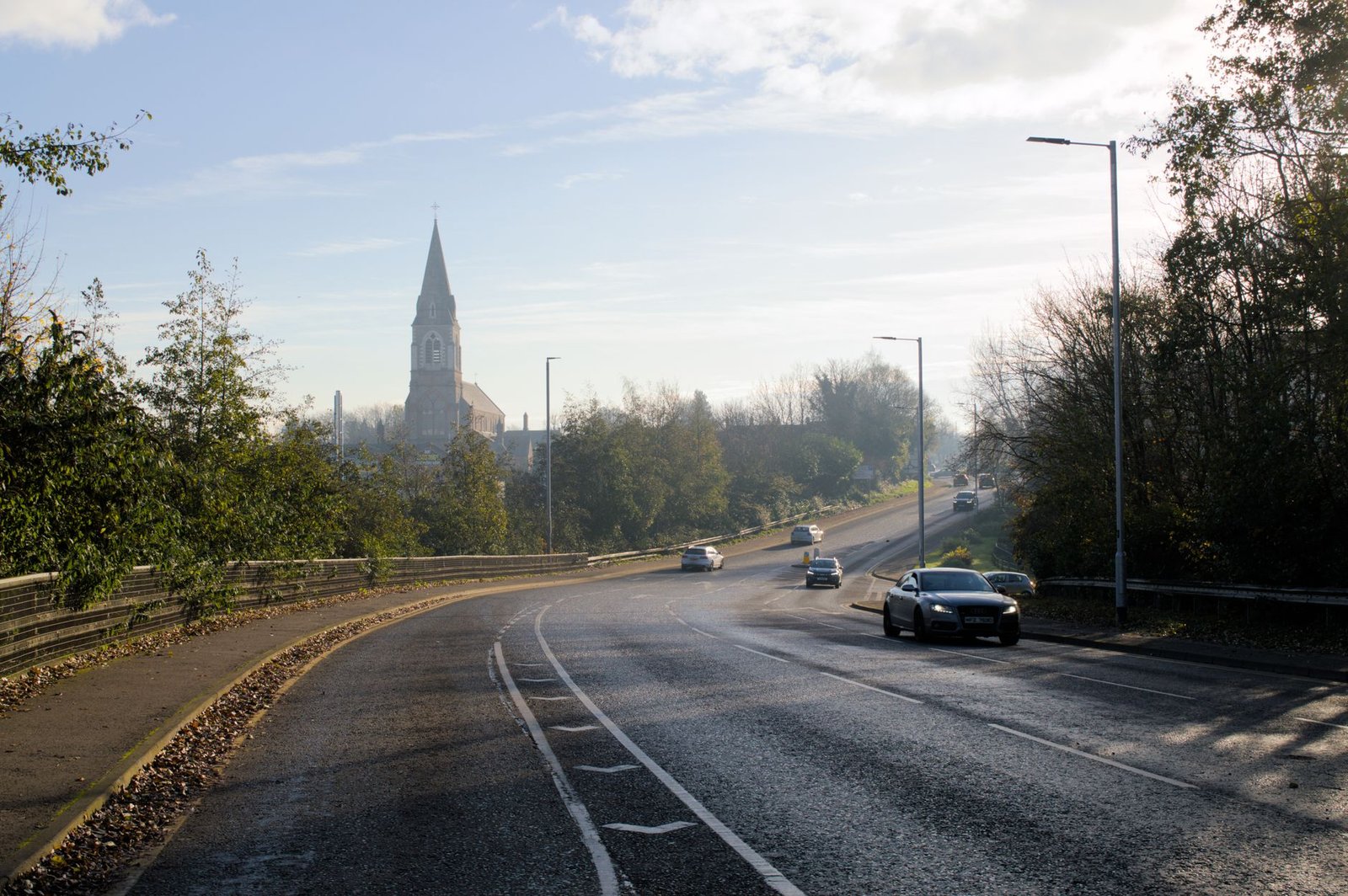 Quiet Lisburn town-centre street in the evening