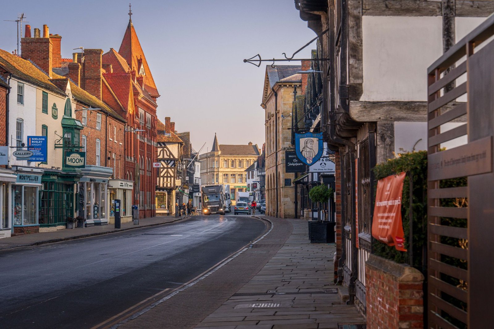 A discreet evening street scene in Shrewsbury