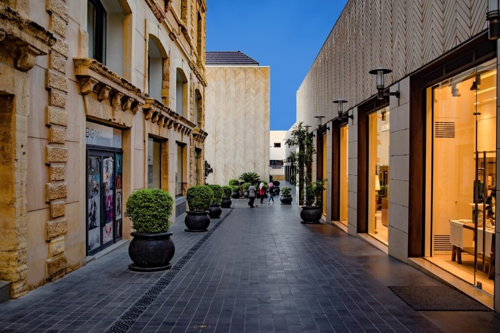 shop center, street, city, shopping, evening, modern, architecture, beirut, lebanon, brown shopping, brown street, brown shop
