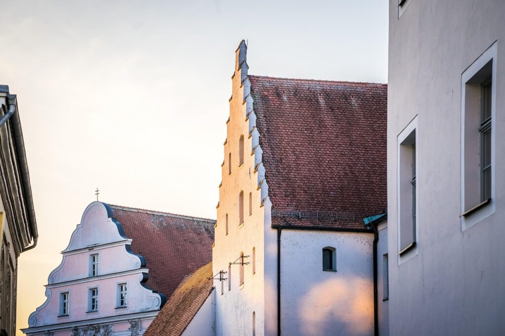 straubing, bavaria, city, houses, historic center, facade, old town, architecture, evening sun, nature, evening light, sunset