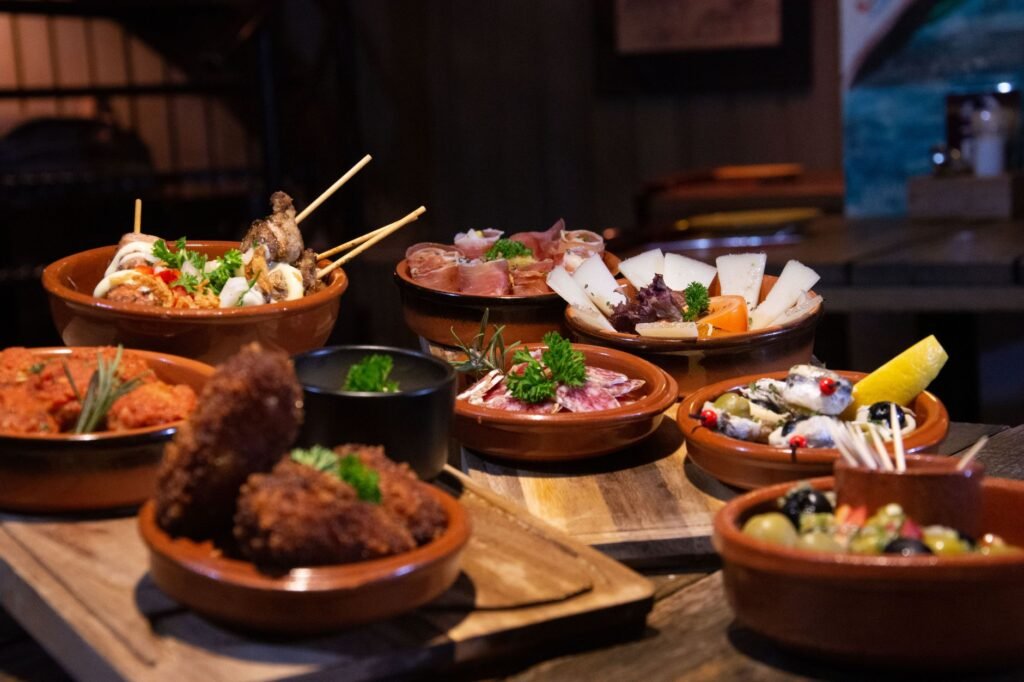 Small plates arranged on a restaurant table
