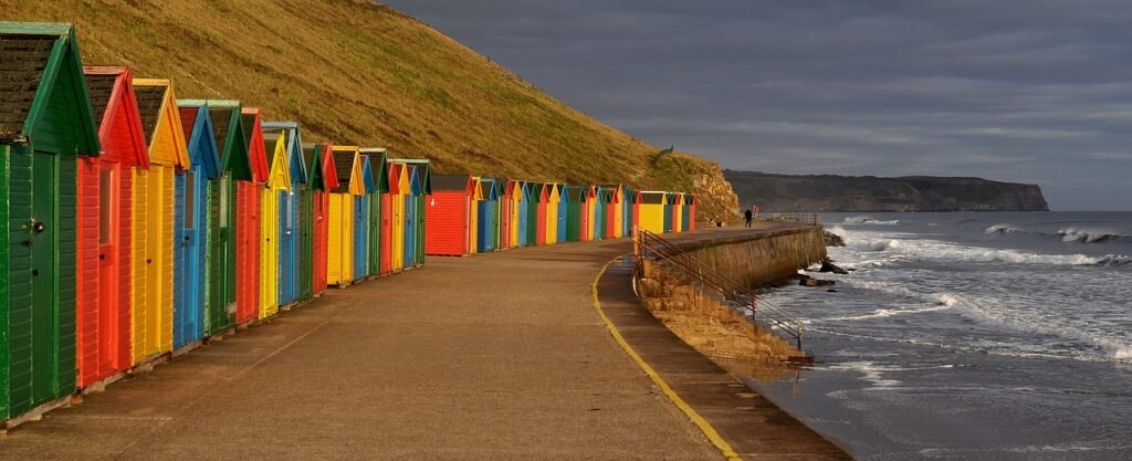 england, united kingdom, changing rooms, nature, beach, sea, vacations, uk, to travel, yorkshire, whitby, europe, beach huts,