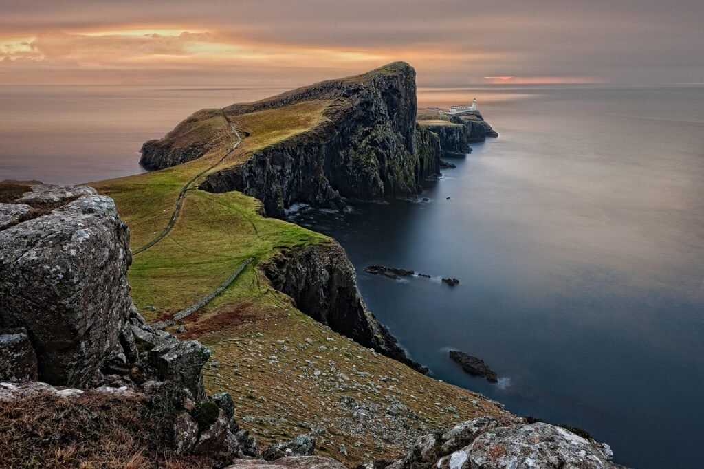 neist point, sea, coast, horizon, coastline, ocean, scotland, united kingdom, england, isle of skye, highlands and islands, n