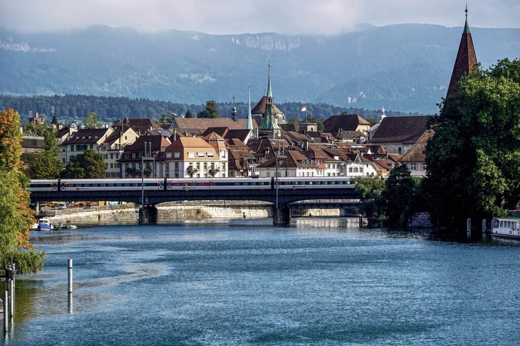city, village, solothurn, horizon, switzerland, view, historic centre, historical, places of interest, towers, tourism, railr