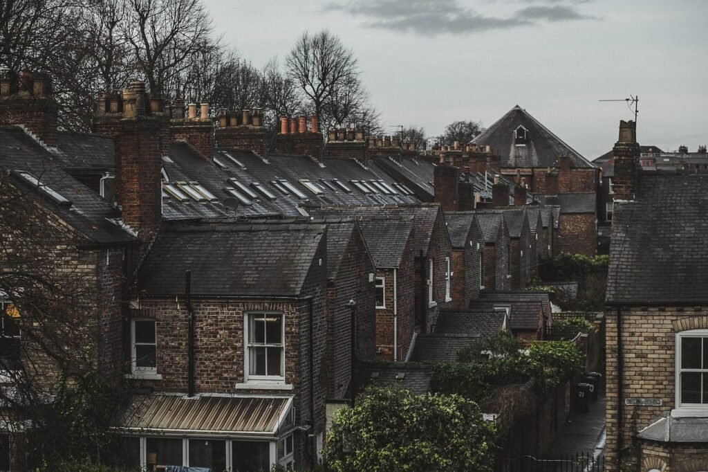 town, houses, roofs, buildings, chimneys, roof tiles, rooftops, neighborhood, downtown, urban, suburb, city, yorkshire, york,