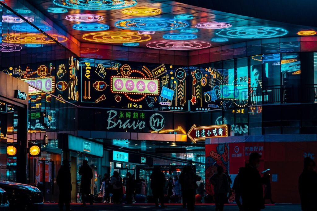city, night, supermarket, food street, regional culture, evening, city, city, city, city, city, night, supermarket