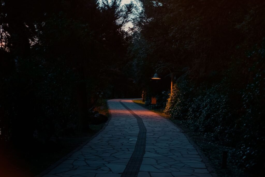 Quiet Staffordshire town walkway at dusk