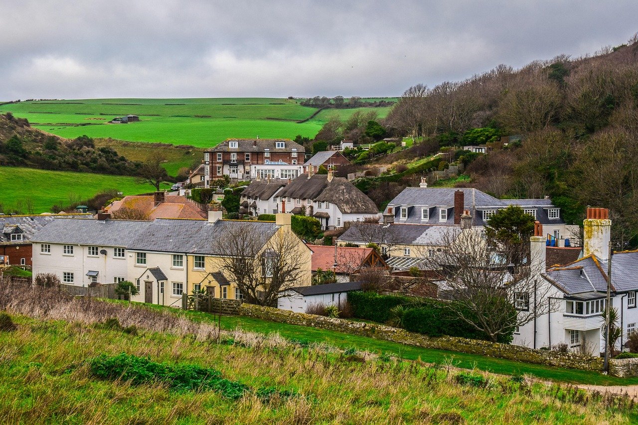 lulworth cove, village, architecture, traditional, houses, landscape, buildings, travel, dorset, england, uk, united kingdom,