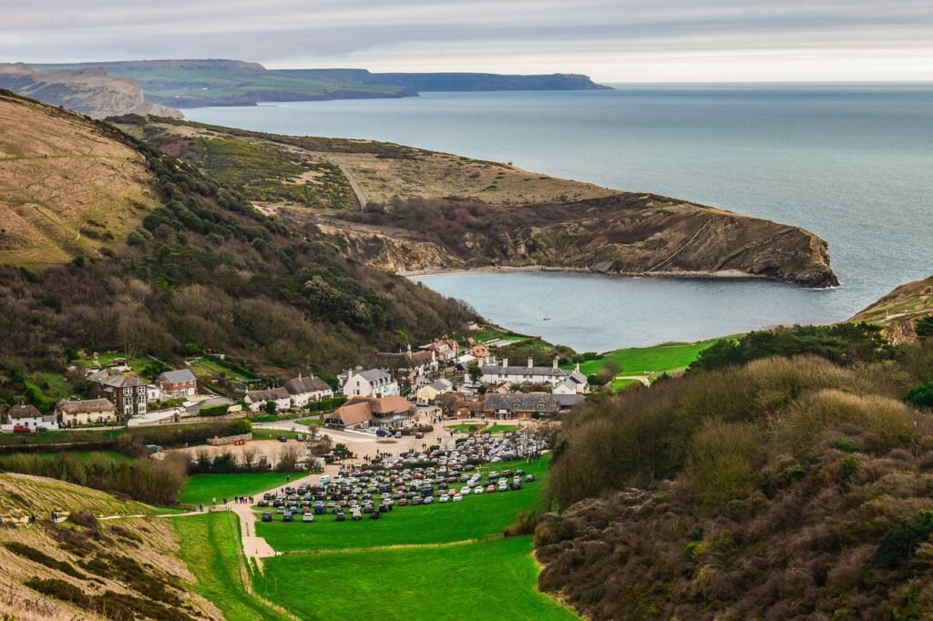 lulworth cove, landscape, village, architecture, traditional, houses, buildings, travel, tourism, dorset, england, uk, united