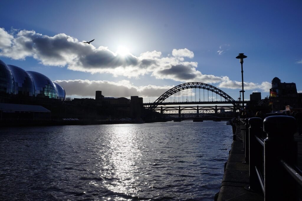 newcastle, united kingdom, bridge, tyne, england, sightseeing, nature, architecture, flow, heaven, clouds, sun