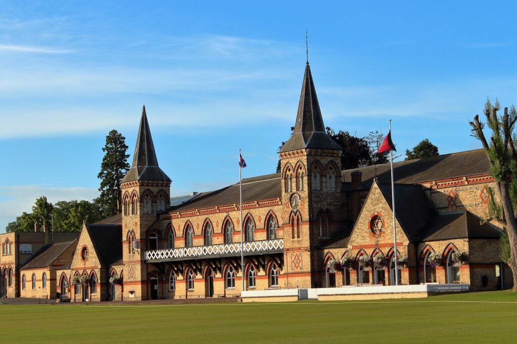 cheltenham, cheltenham college, england, building, architecture, nature, grass, landscape, cricket pavillion