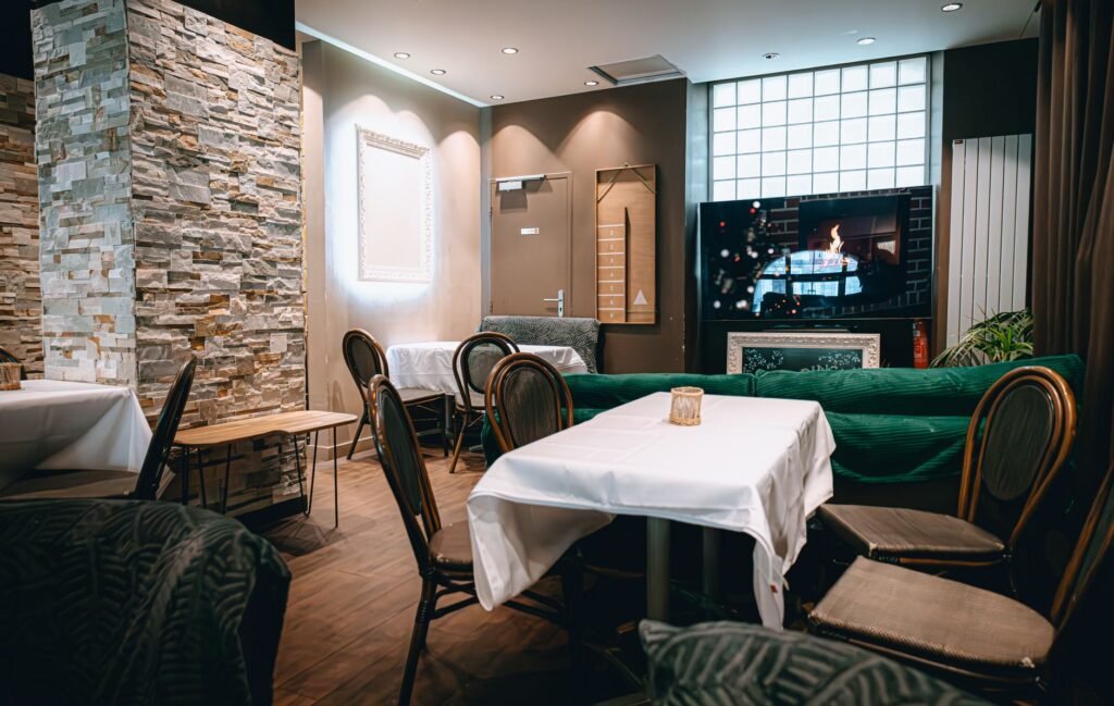 Warm and inviting restaurant interior with elegant decor and modern amenities.
