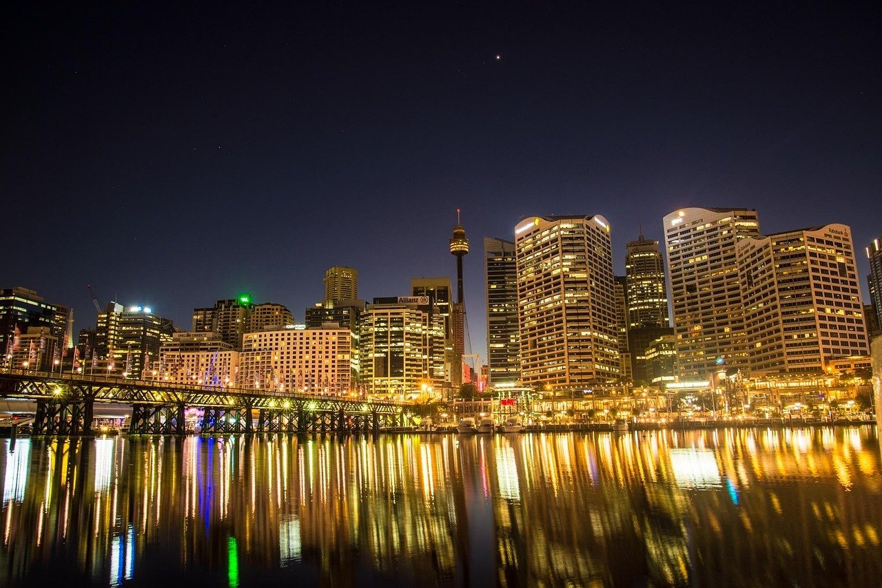 cityscape, illuminated, darling harbour, sydney, australia, city, skyline, buildings, high-rise, high-rise buildings, skyscra