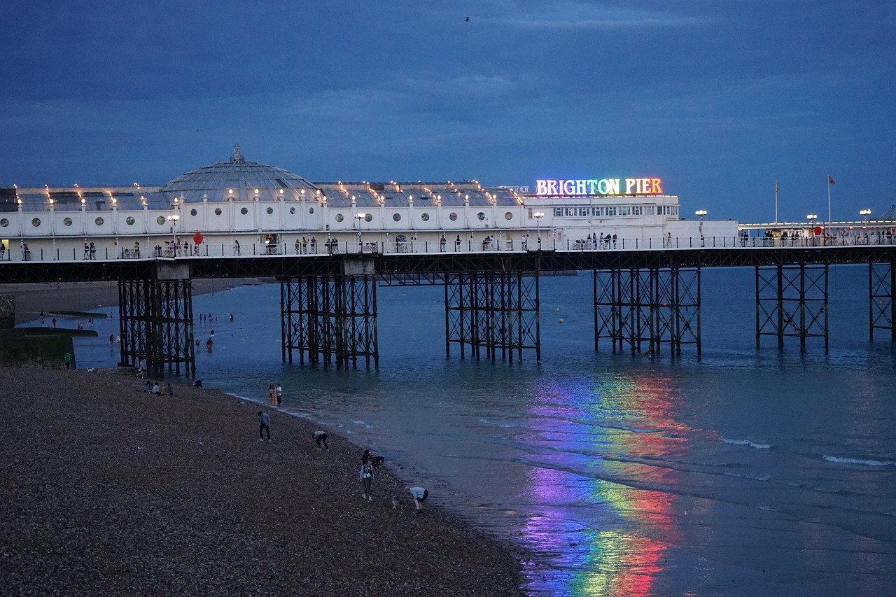 brighton pier, brighton, pier, sea, england, beach, coast, sussex, architecture, ocean, landmark, water, united kingdom, tour