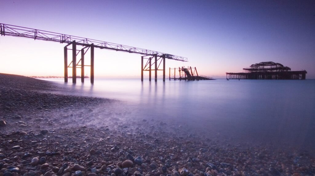 west pier brighton, brighton west pier, west pier, brighton, sussex, water, pier, sea, beach, sunset, landscape, seafront, uk