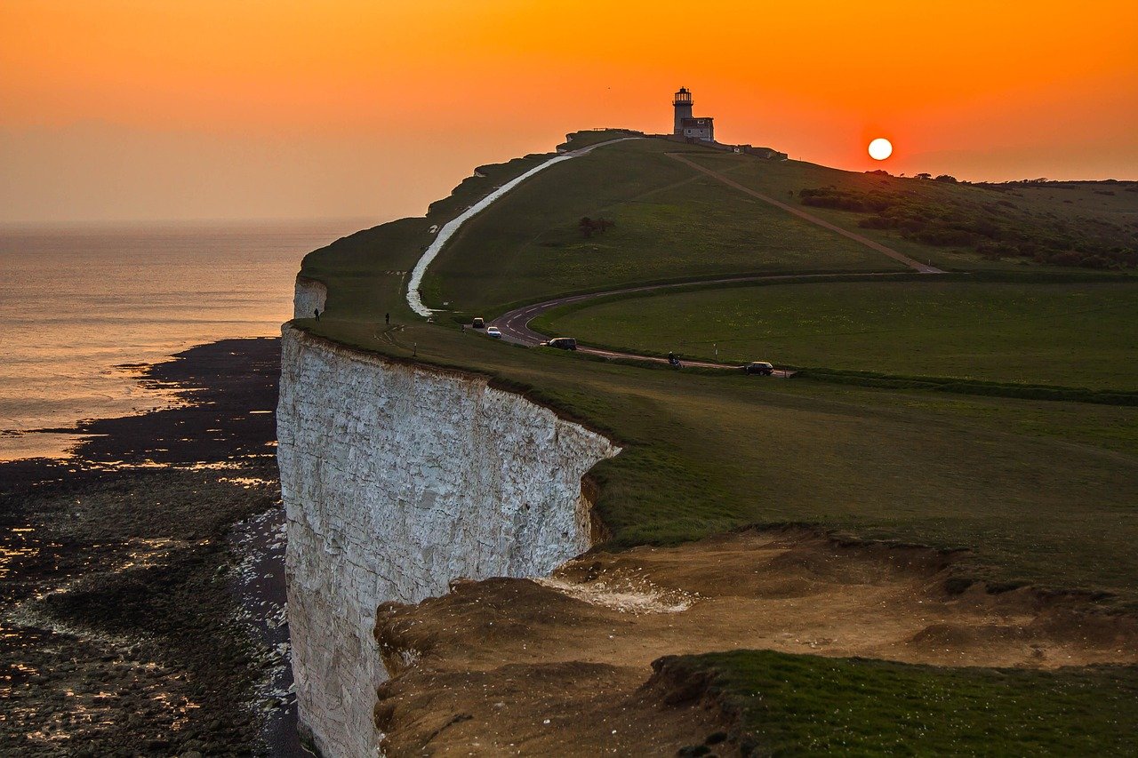 seven sisters, beachy head, white rocks, united kingdom, mora, country, nature, lighthouse, sunset