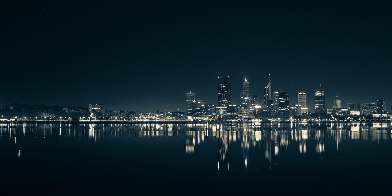panoramic, panorama, city, water, sky, perth, architecture, river, night sky, cityscape, reflection, night, australia, downto