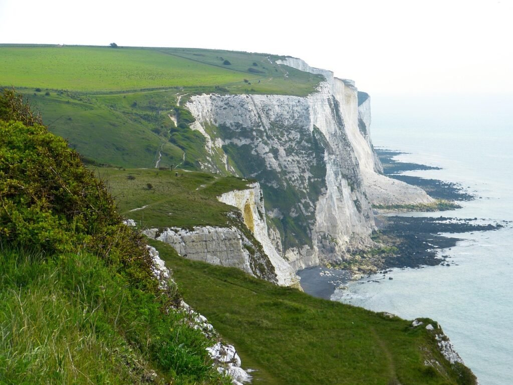 white cliffs, cliffs, dover, sea, coast, path, nature, coastal path, england, united kingdom