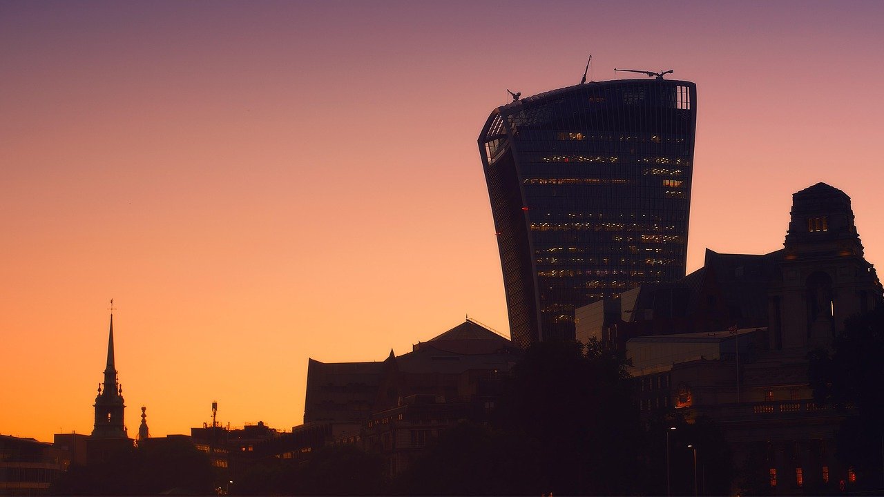 london, city, skyscrapers, modern, silhouette, eve, sunset, walkie talkie, england, architecture, united kingdom, building, n