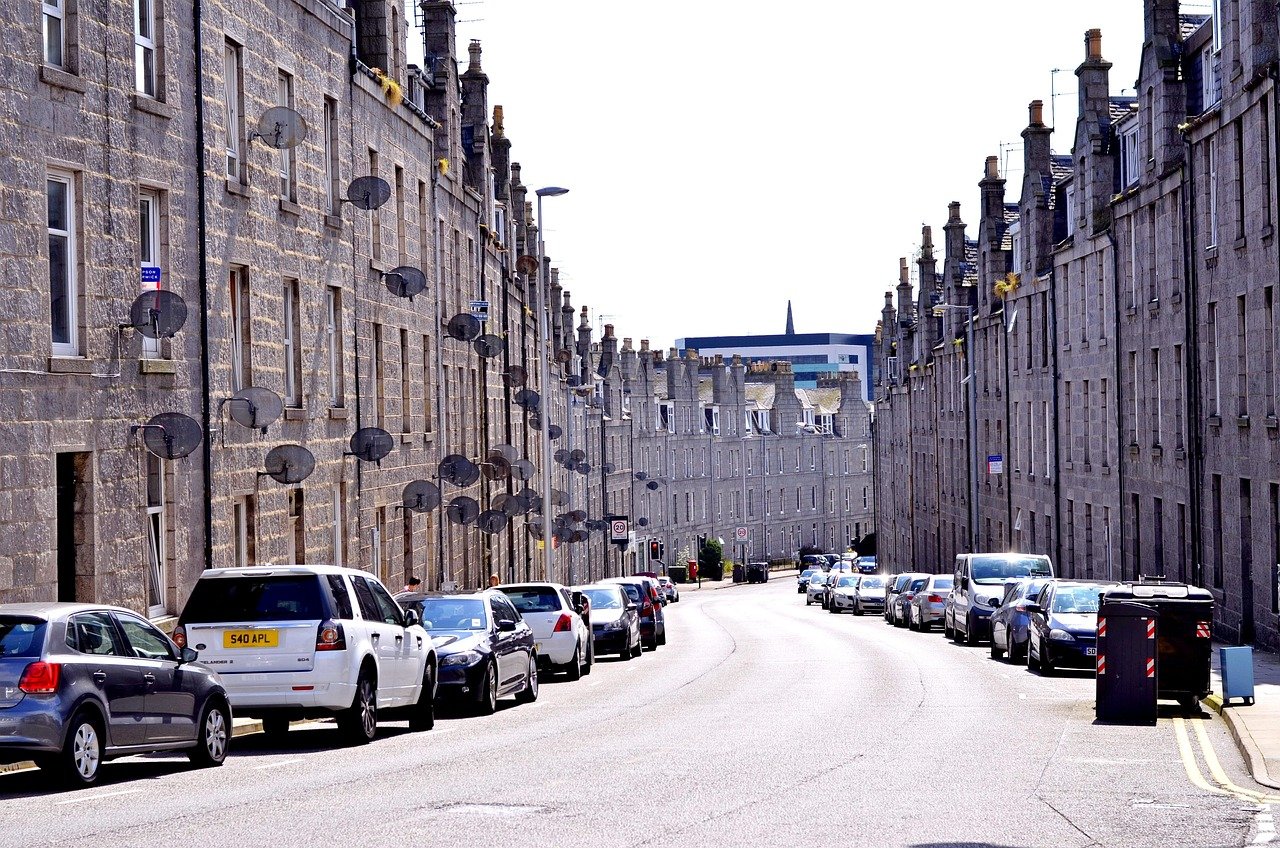 aberdeen, street, buildings, old buildings, vehicles, road, city, urban, aberdeenshire, scotland, uk, aberdeen, aberdeen, abe
