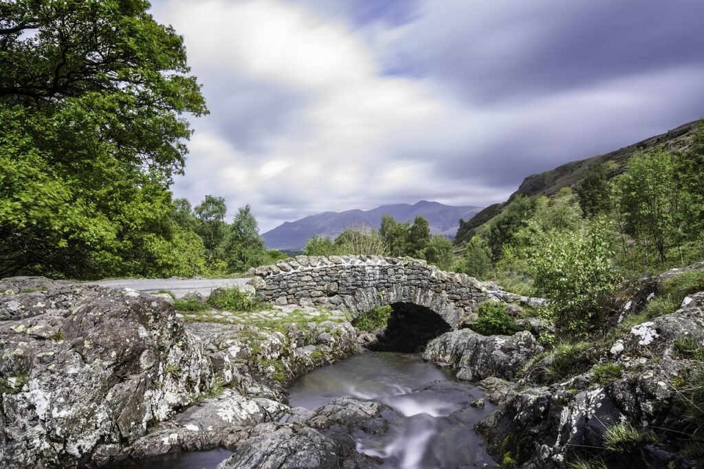 bridge, water, lake district, long exposure, united kingdom, nature, landscape, stone bridge