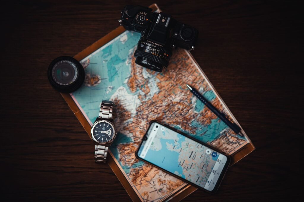 Traveller reviewing arrangements on a smartphone