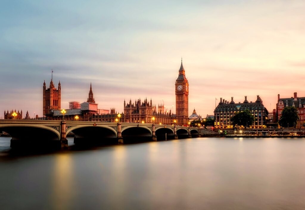 big ben, bridge, city, sunrise, river, palace of westminster, buildings, skyline, tower, landmarks, historic, historical, dow