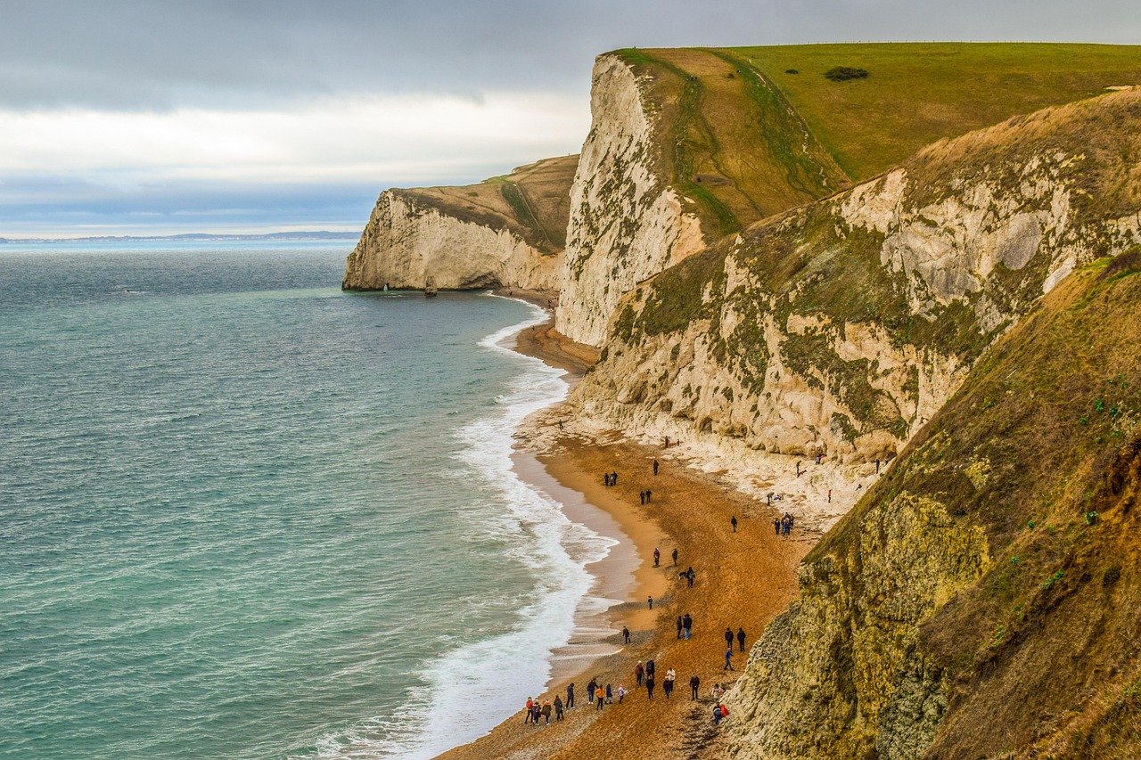 jurassic coast, dorset, england, uk, nature, united kingdom, landscape, ocean, sea, lulworth cove, sky, clouds, coast, cliffs