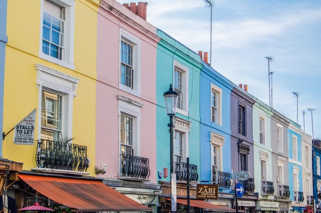 london, nottinghill, portobello road, architecture, facade, united kingdom, road, portobello, businesses, urban, business, ci