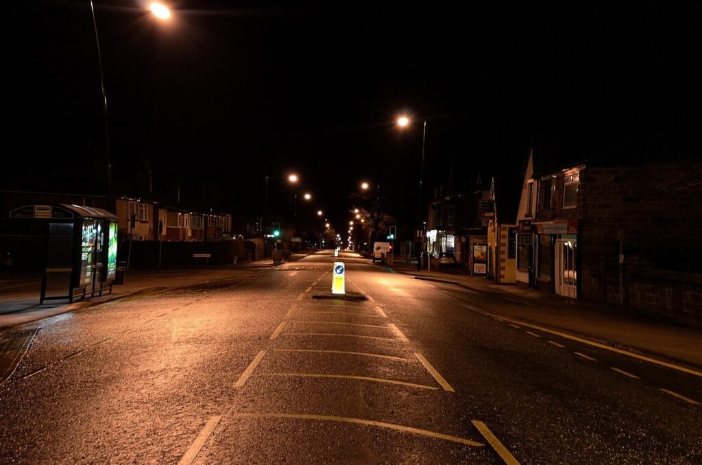 road, night, path, lighting, direction, united, kingdom, architecture, black road, black path