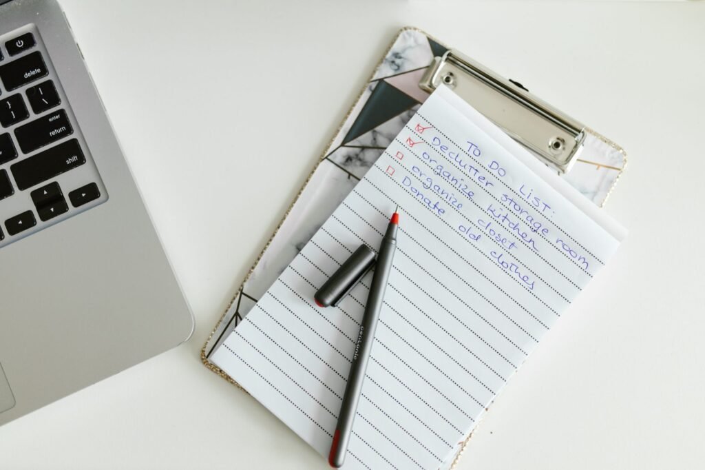 Person reviewing an online profile with a checklist