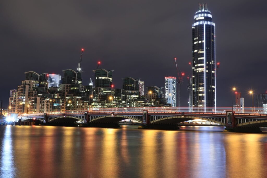 Captivating evening cityscape showcasing London's skyline and reflective river.