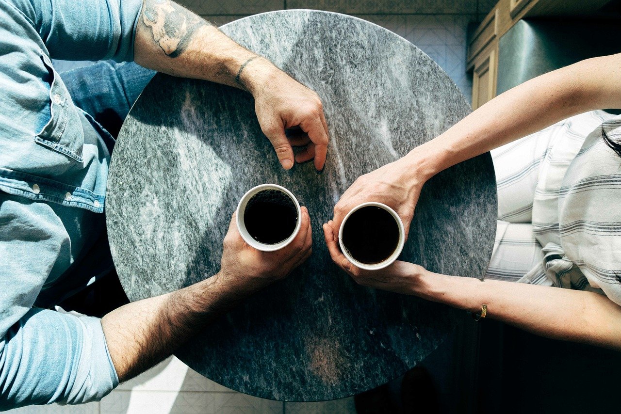 people, couple, man, woman, black, coffee, espresso, table