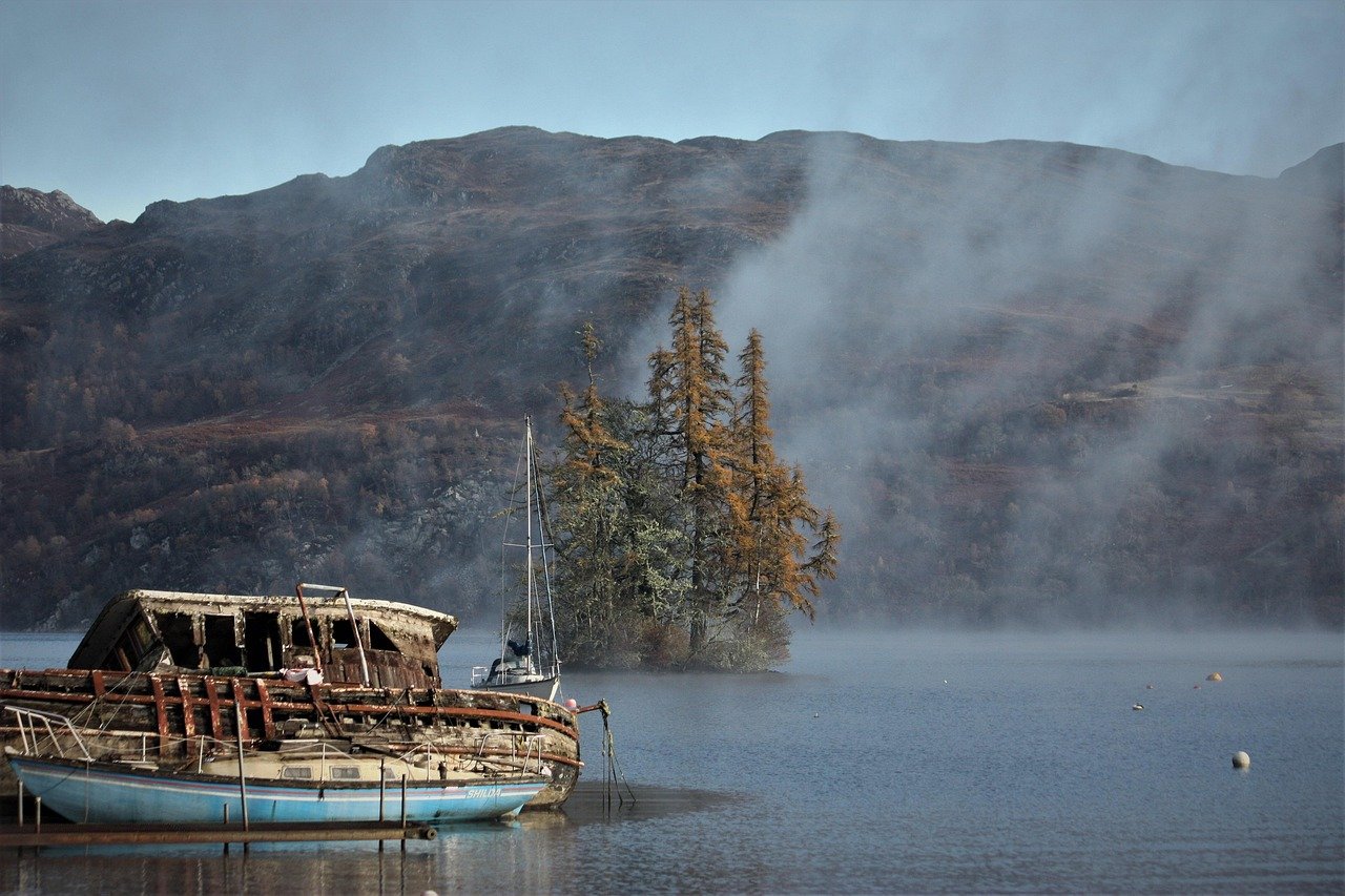 lake, loch ness, nature, nessie, scotland, clouds, landscape, ship, fall, boat
