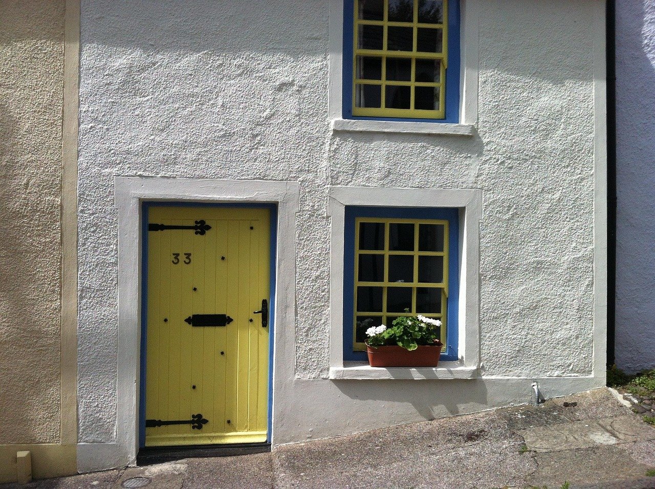 house, cottage, street, door, gray door, United Kingdom, Crickhowell, Wales