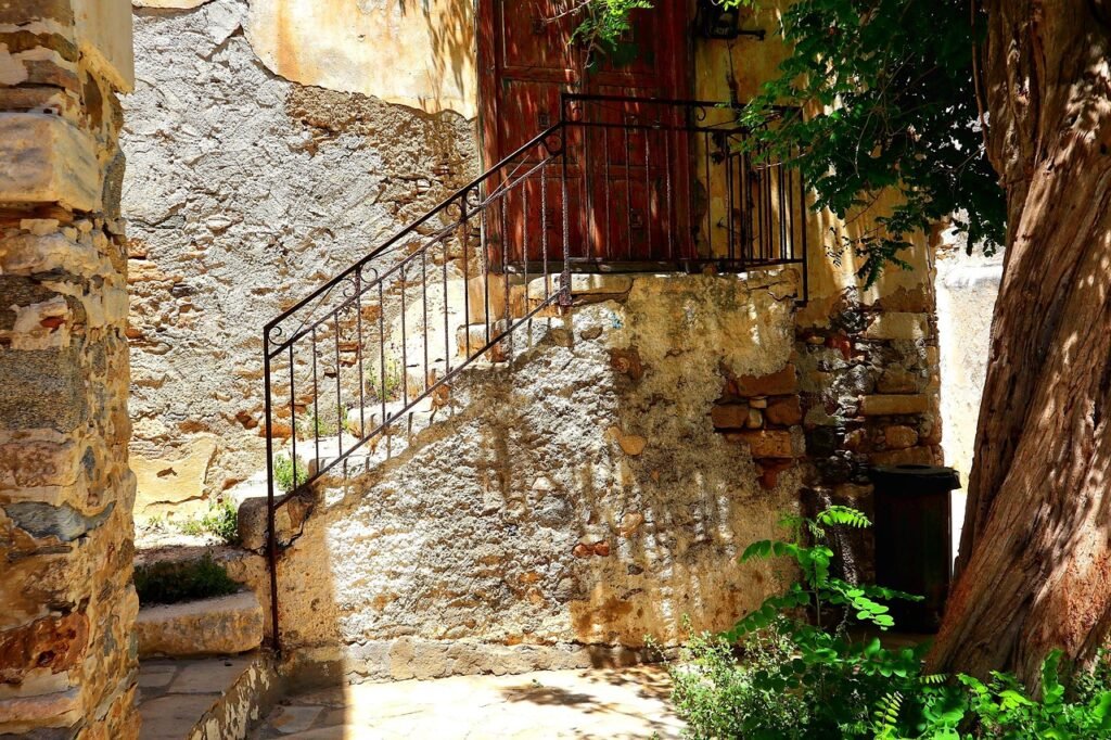 greece, city, historic centre, historic center, stairs, architecture