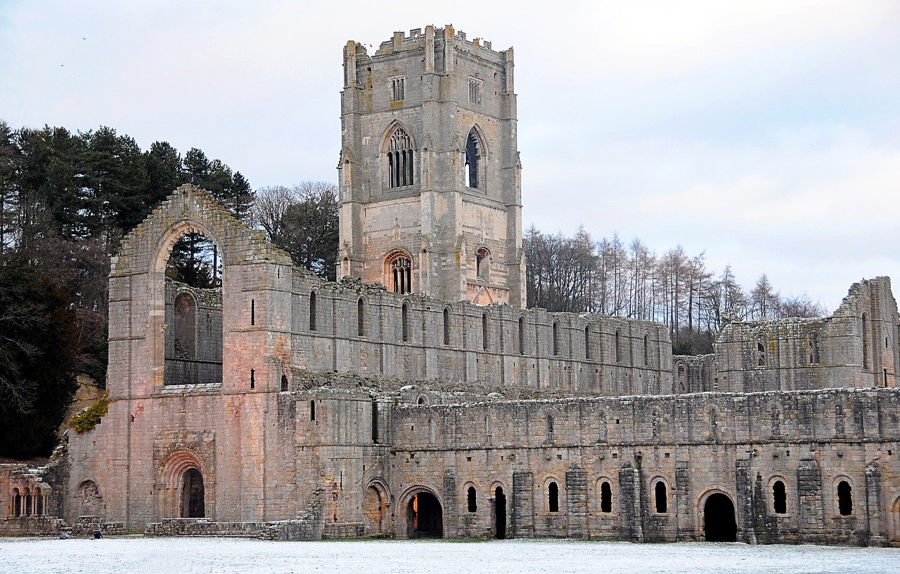 fountains, abbey, cistercian, monastery yorkshire, united kingdom, old, church, architecture, building, christian, christiani