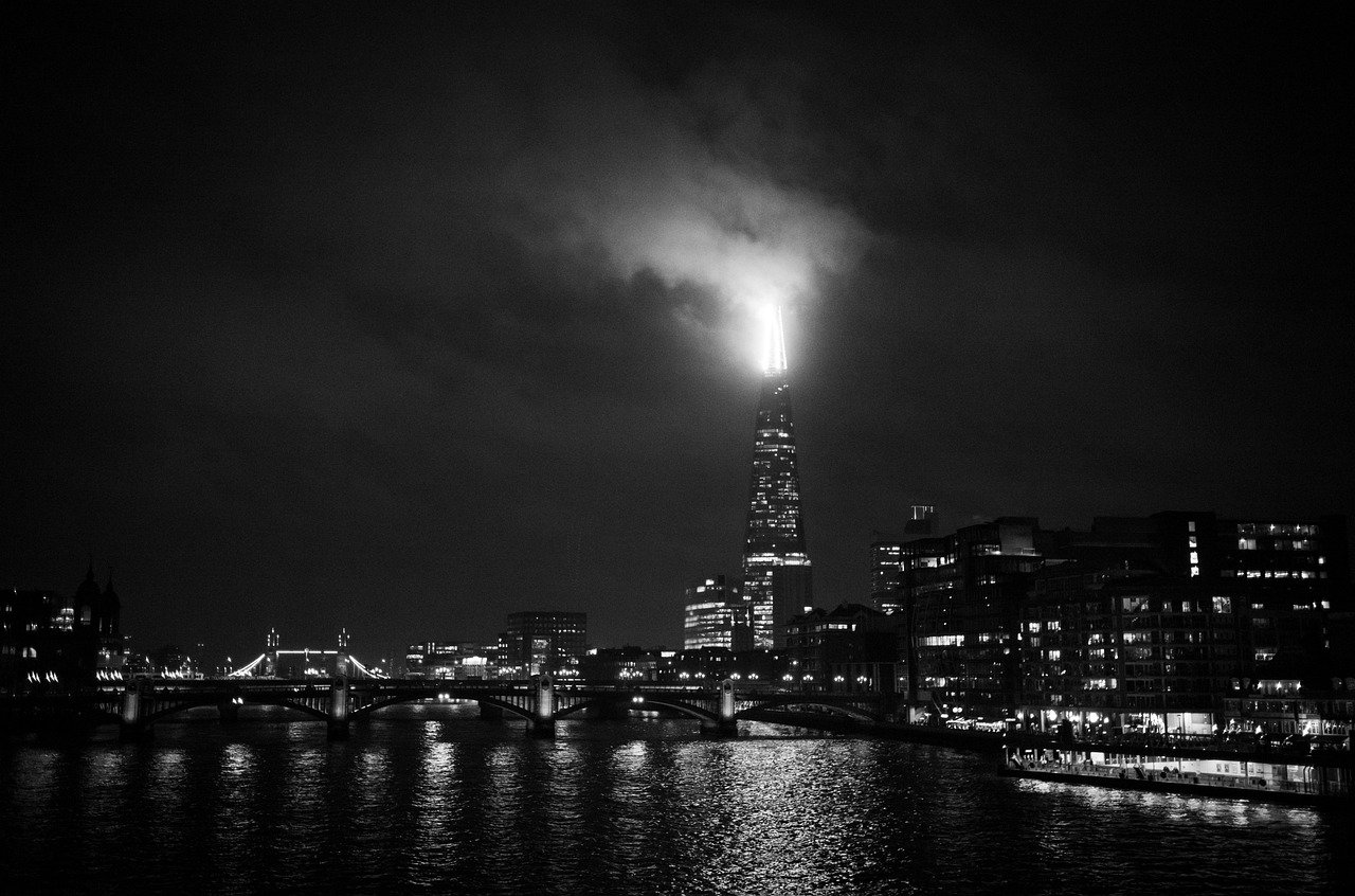 city, travel, tourism, monochrome, london, night, urban, architecture, London, England, United Kingdom