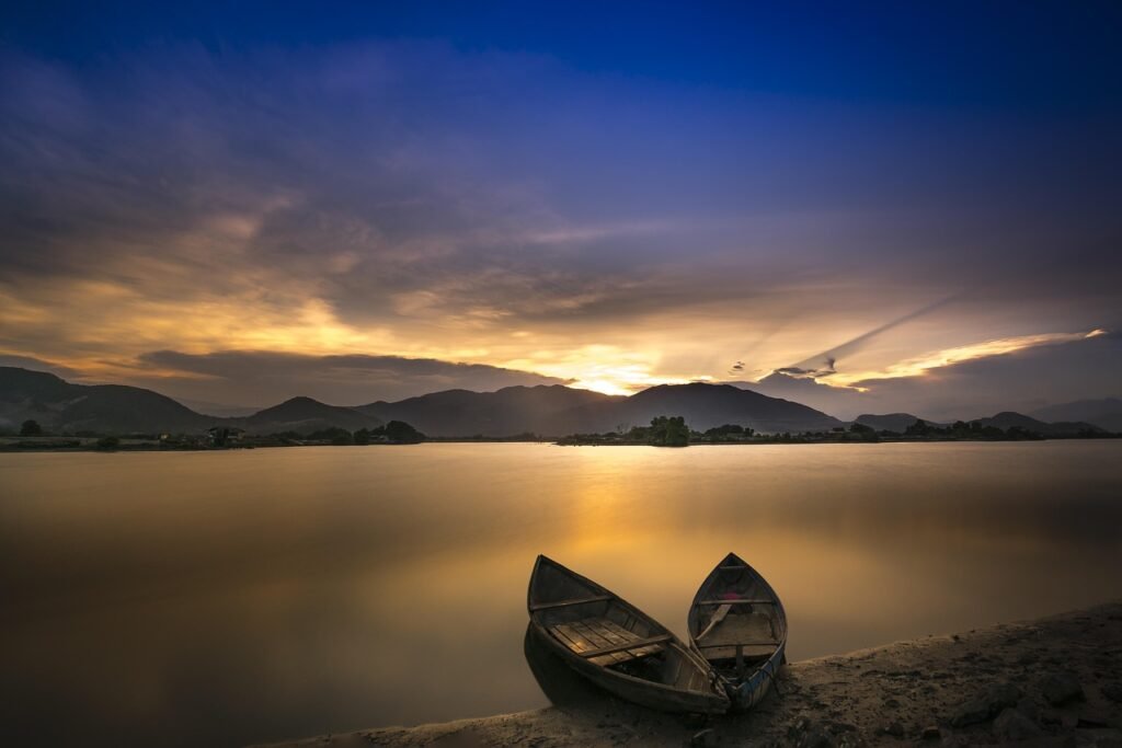 boats, sea, calm, nature, coast, rowing boats, sunset, beach, serene, sunrise, landscape, tranquil