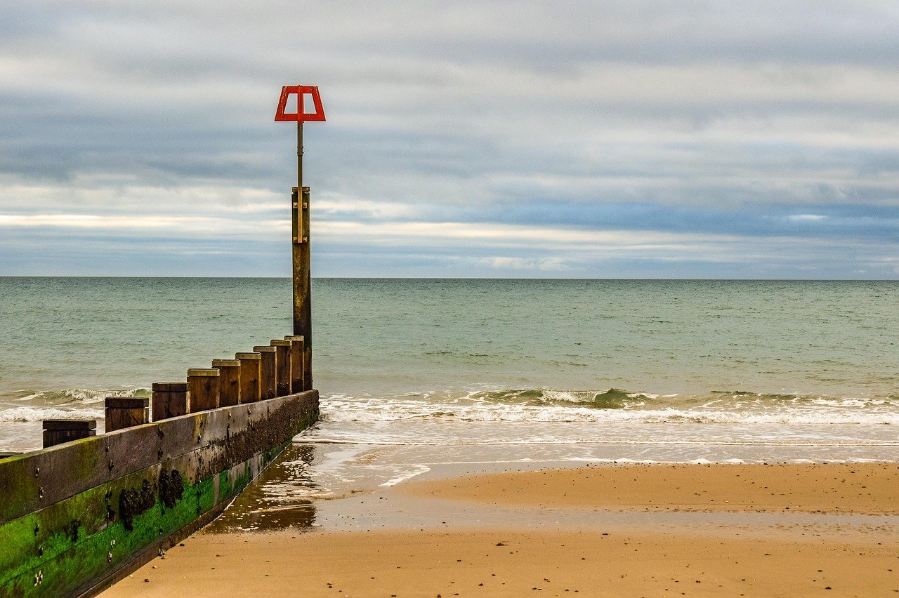beach, empty, sea, sand, ocean, horizon, winter, nature, bournemouth, england, uk