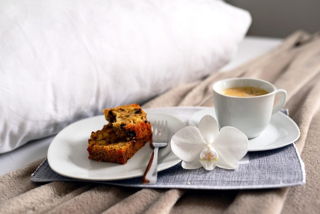 coffee, breakfast, bed, food, cake, pastry, happy mothers day, drink, beverage, breakfast in bed, place setting, coffee cup,