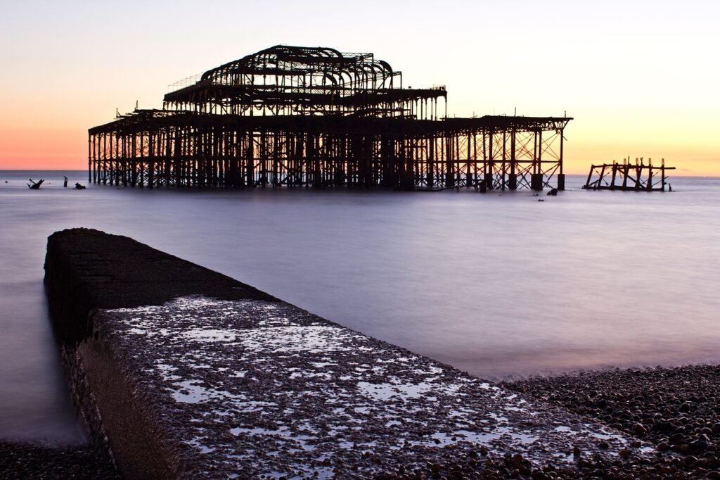 west pier, brighton, long exposure, sea, beach, landscape, sunset, travel, water, nature, natural