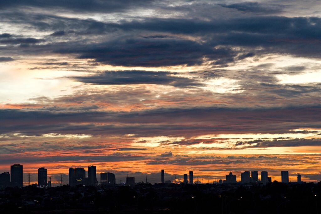 sunset, view, nature, city, buildings, dawn, clouds, travel, exploration, city scape, skyscape, sky