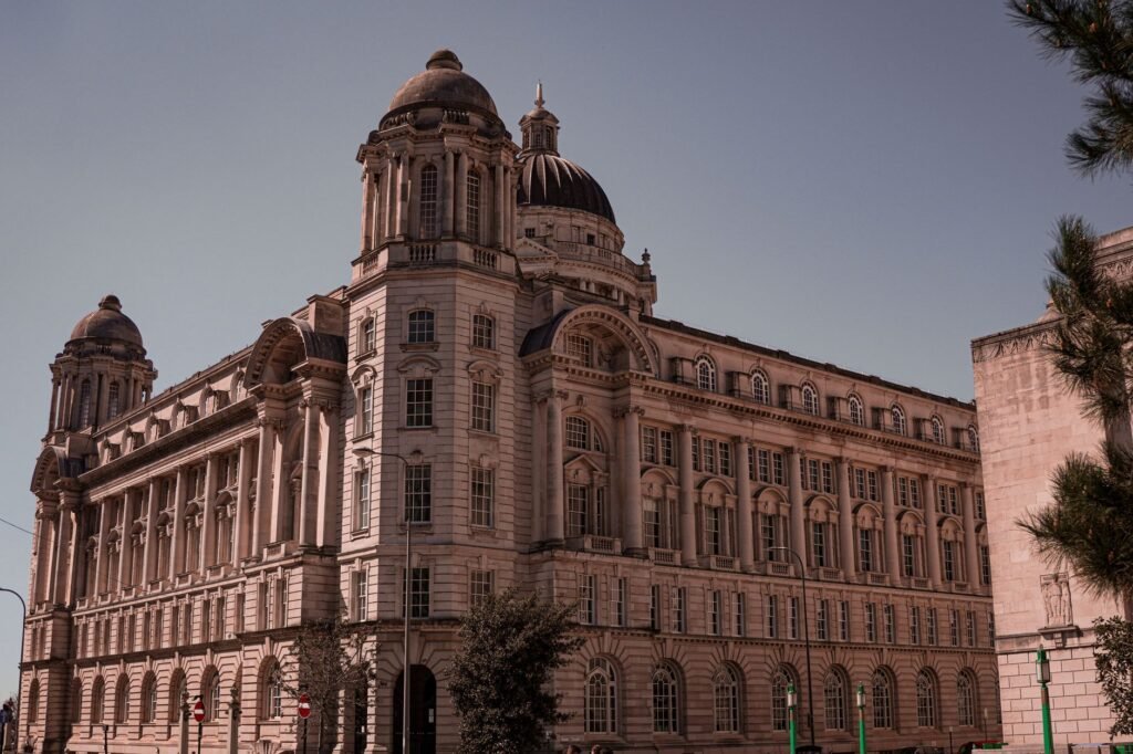 Beautiful view of a historic building in Liverpool, England, under daylight.