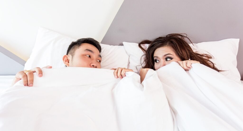happy valentines day, couple, lying, bed, sleeping, honeymoon, rest, relaxation, happiness, wife, husband, woman, man, relati