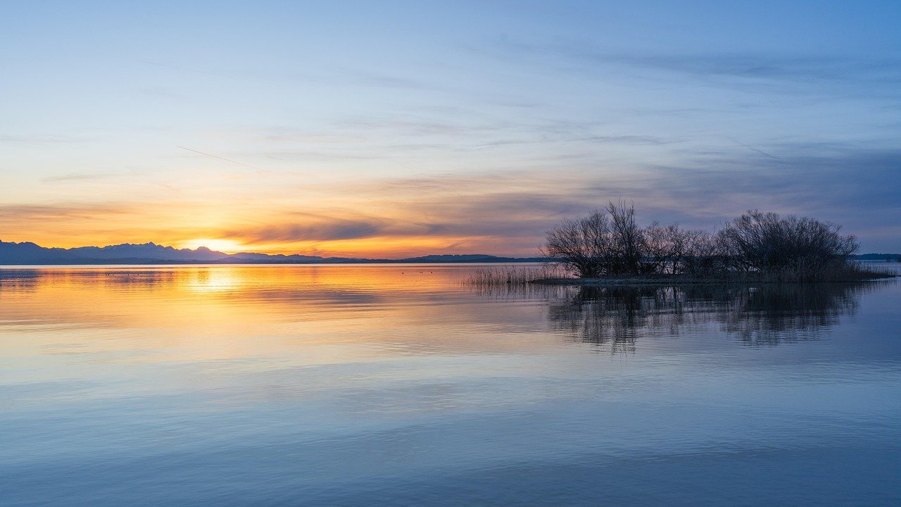sunset, lake, nature, evening atmosphere, heaven, evening sky, dusk, mountains, light, the atmosphere, horizon, chiemsee, bav