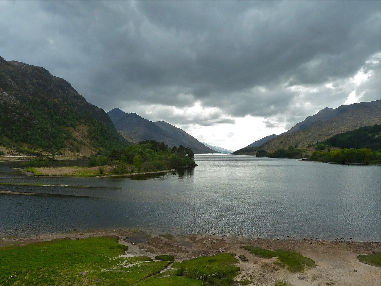 sky, clouds, nature, storm, sunset, glenfinnan, storm cloud, storm clouds, water, beam, sun set, thunderstorm, evening, light